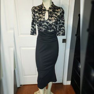 Pinup Retro Vintage 1940's Mermaid Style Black /Grey Dress, S